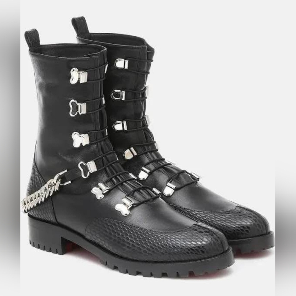 Christian Louboutin Black Horse Guarda Leather Combat Boots
